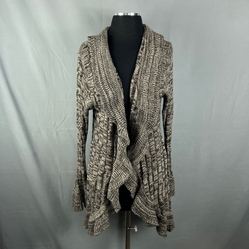 Brittany Black Ruffled Cardigan Women XL Multi Tight Knit Bell Sleeve Open Front